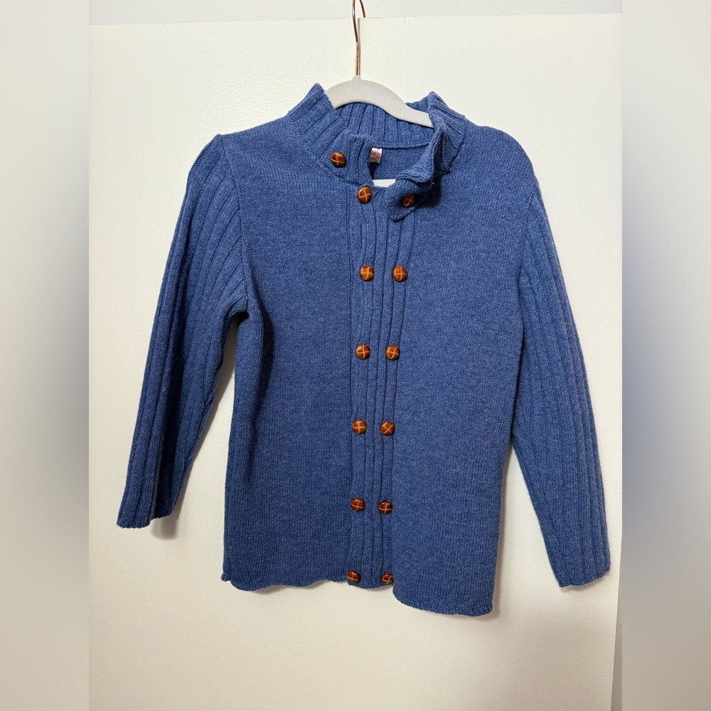 New La Coqueta boys blue merino wool bolo cardigan size 6